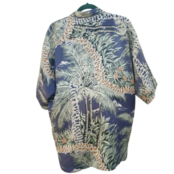 Tommy Bahama Silk Button-up Hawaiian Tropical Green Men Size Large - Picture 5 of 16
